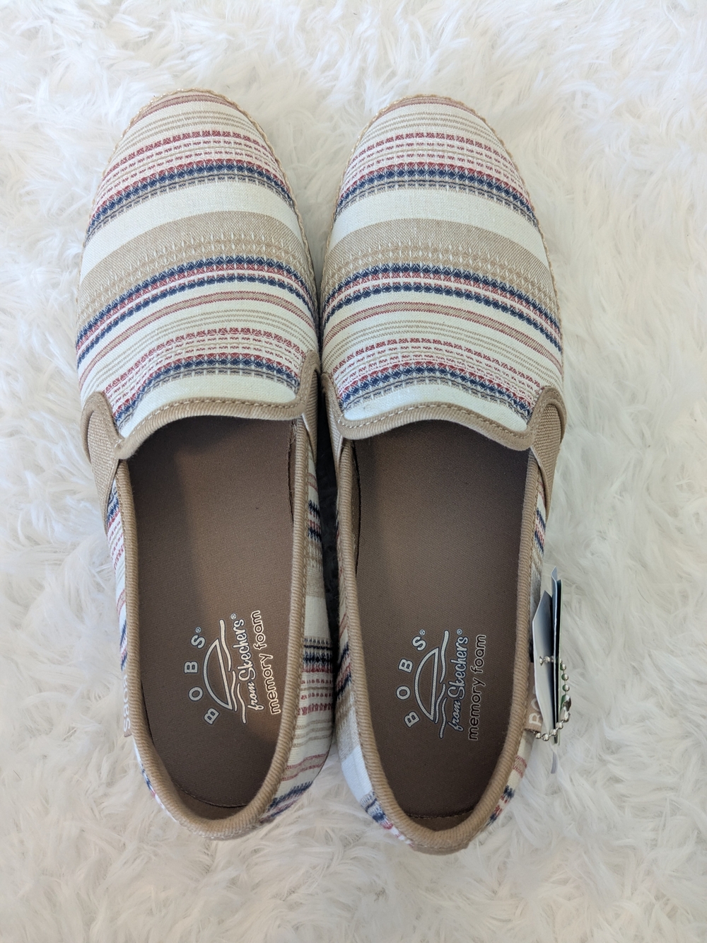 BOBS from Skechers Beige Striped Slip-On Espadrilles Women's Size 9